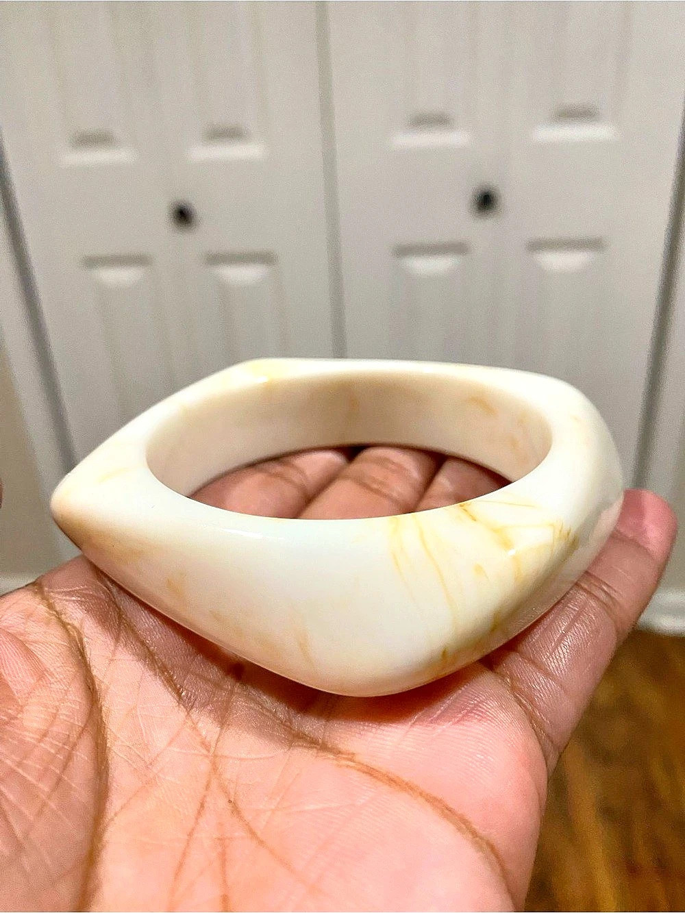 Cream Marble Sculptural Acrylic/Resin Bangle Bracelet